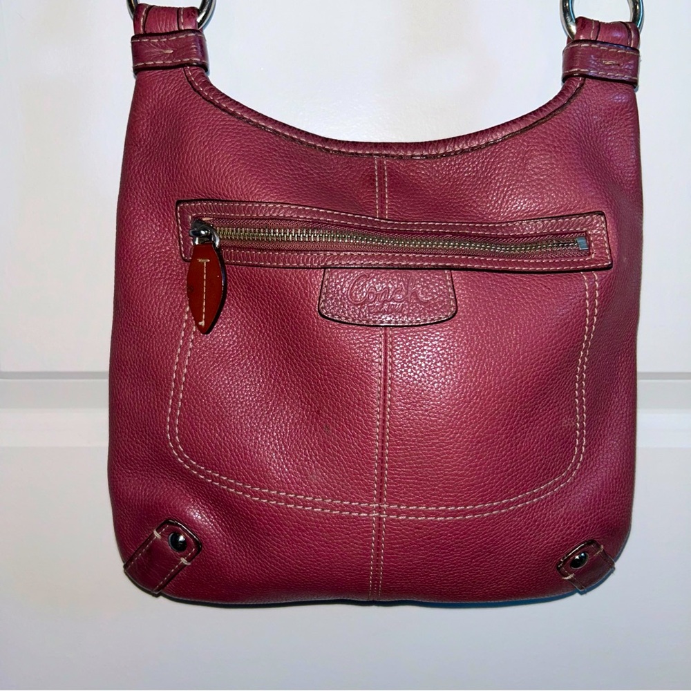 Coach Penelope Mauve Pebbled Leather Zip Pocket Crossbody